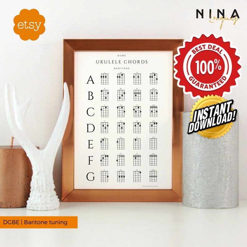 Ukelele PRINTABLE Chords Baritone and Standard Tuning Etsy