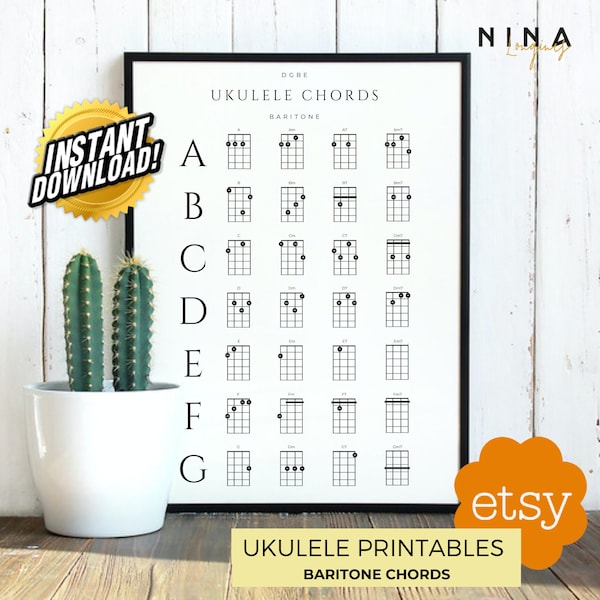 Printable UKULELE BARITONE CHORDS | Acordes Ukelele Barítono imprimibles