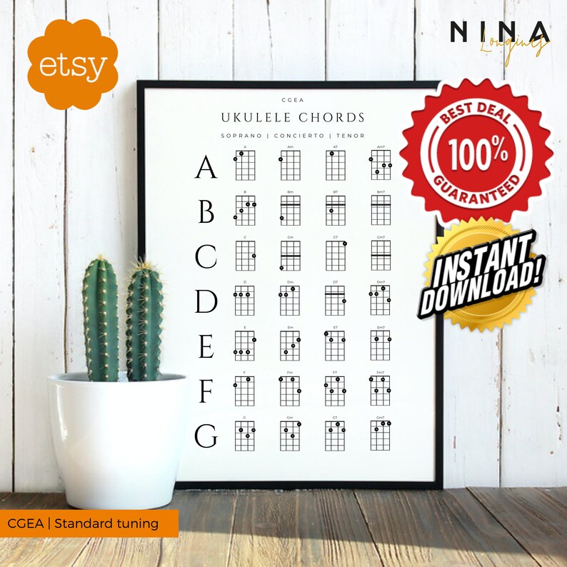 Ukelele PRINTABLE Chords Baritone and Standard Tuning Etsy