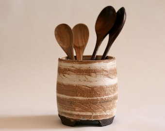 Ceramic Utensil Holder | Minimalist Kitchen Crock Holder | Toothbrush Holder | Japanese style Pottery