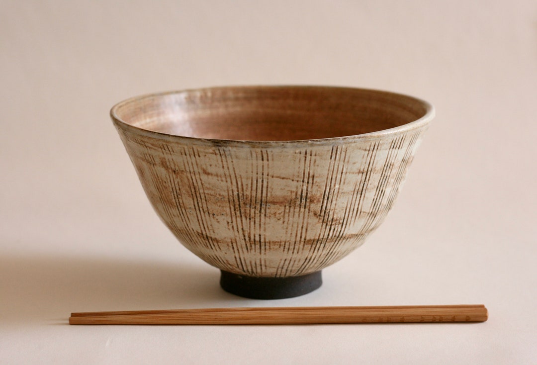 Cream Lined Ramen Bowl Pottery Bowl Japanese Style Bowl Etsy