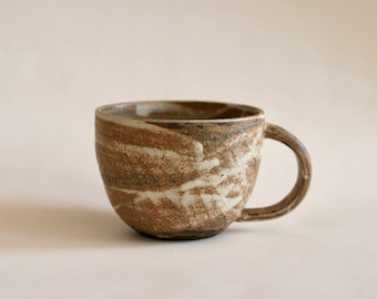 Handmade Mocha ceramic cup | Mug with Handle | Japanese style Pottery