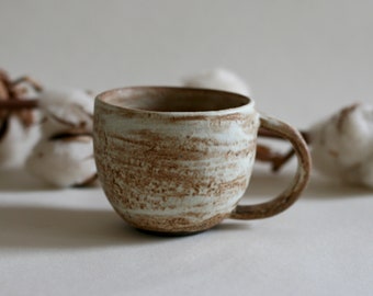 Cream small ceramic cup | Espresso cup with handle | Japanese style Pottery