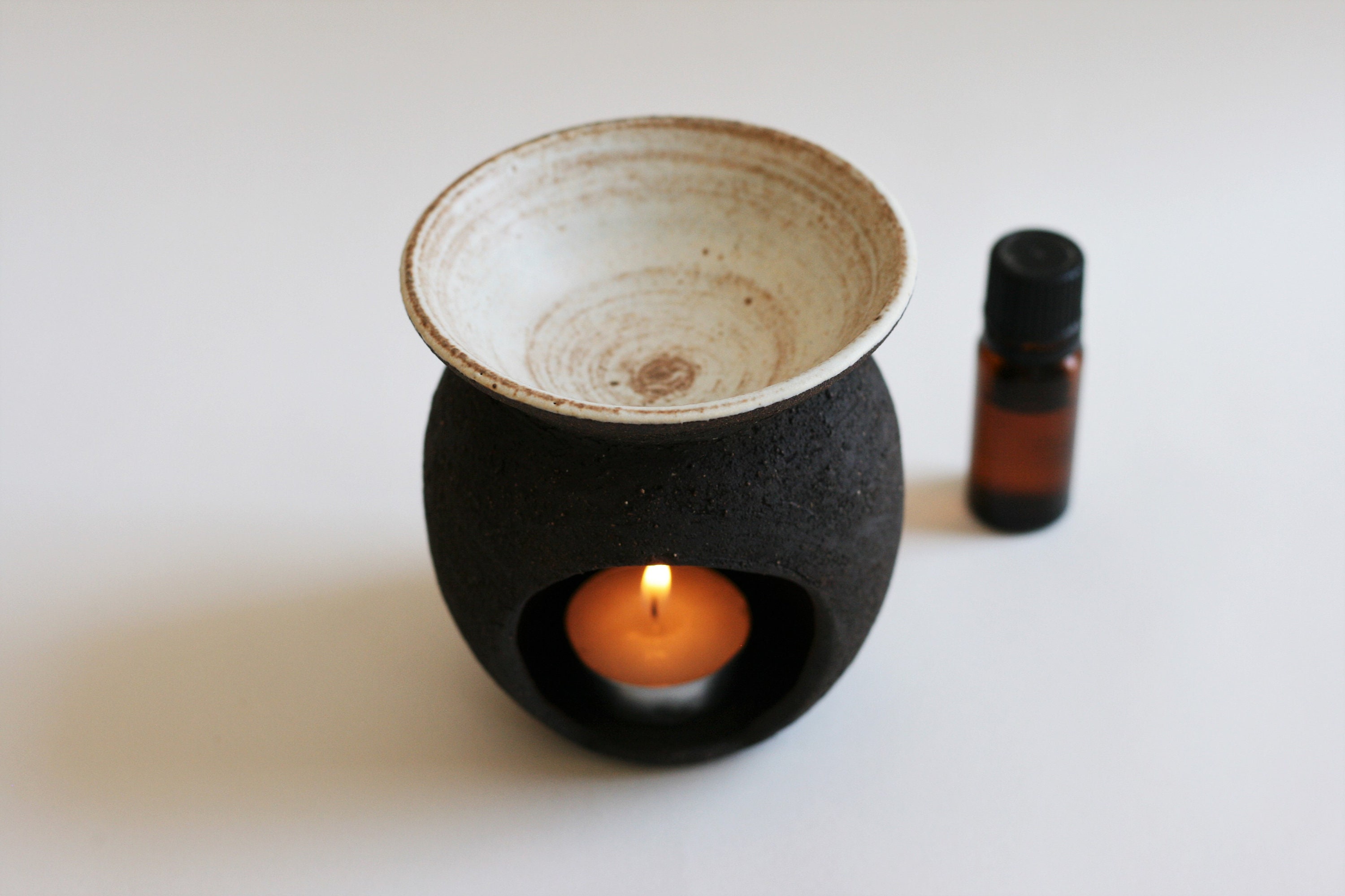Black ceramic incense burner Pottery essential oil burner Etsy