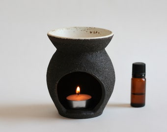 Black ceramic incense burner | Pottery essential oil burner | Japanese style pottery