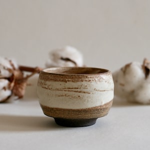 Handmade Cream ceramic tiny cup | Espresso cup | Sake cup | Japanese style pottery
