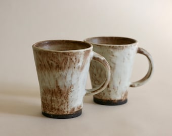 Handmade Cream ceramic cup | Mug with handle |  Japanese style pottery