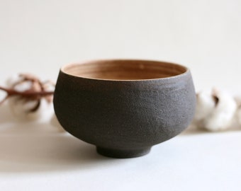 Handmade Black round ceramic bowl | Small pottery bowl | Japanese style pottery