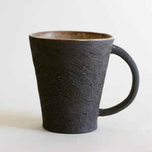 Black ceramic cup | Mug with handle |  Japanese style pottery
