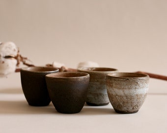 Set of Four - Ceramic tiny cup | Espresso cup | Sake cup | Japanese style pottery