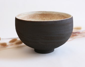 Handmade Black Rounded Ceramic bowl | Pottery serving bowl | Japanese style pottery