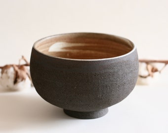 Black Rounded Ceramic bowl | Pottery serving bowl | Japanese style pottery