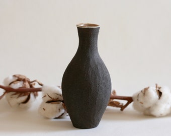 Black ceramic Bud Vase | Small vase | Single flower vase | Japanese style pottery