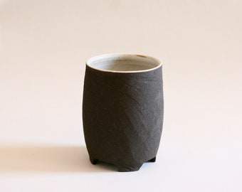 Black Ceramic Flowers Jar | Minimalist Kitchen Crock Holder | Pottery Vase | Japanese style Pottery