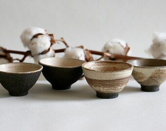 Set of Four - Ceramic tiny cup | Mini Bowl | Soy Sauce dish | Sake cup | Japanese style pottery