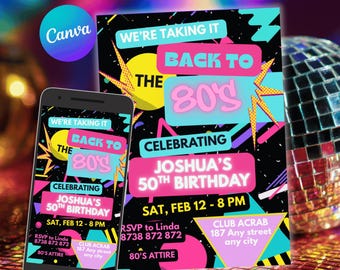 Editable 80s Party Invitation | Back to the 80s Throwback Birthday Invite | Retro House Party Printable or Digital Template evite CC004