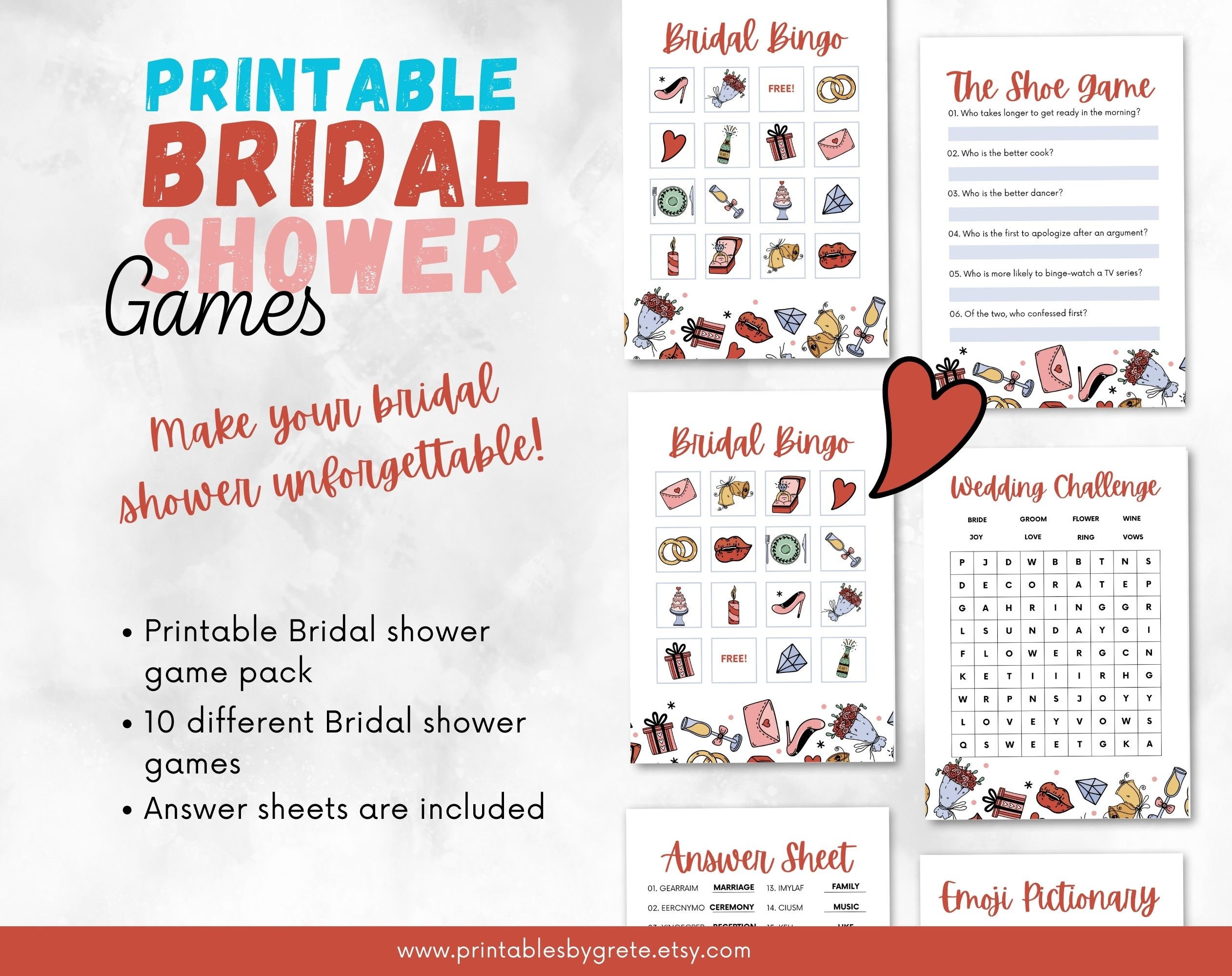 Printable Bridal Shower Games Printable Games Instant Download Bridal ...