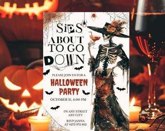 Halloween Skeleton Party Invitation: Editable Canva Template (Digital Invite)