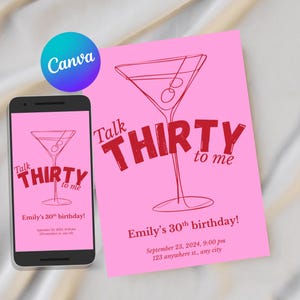 Editable Canva Template Talk 30 to Me Invitation | 30th Birthday Party Invite | 5x7 Digital Download, talk thirty to me, pink, evite  L001
