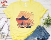 Retro Summer Clothing 70s 80s Style Summer Vibe, Holiday beach Tshirt, Trendy yellow summer color shirt, Retro Womens Mens Tshirts