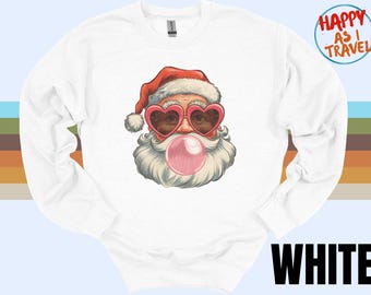 Bubble Gum Santa Tee: Fun Holiday Shirt with Sunglasses