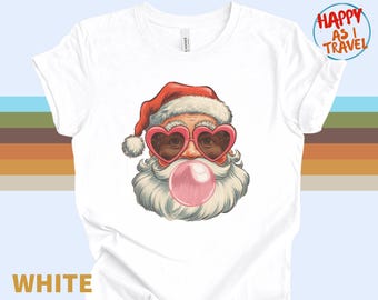 Bubble Gum Santa Tee: Heart Sunglasses, Festive Christmas Shirt