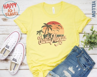 Retro Summer Clothing 70s 80s Style Santa Monica, California Tshirt, Santa Monica CA Shirt, Retro Womens Mens Tshirts