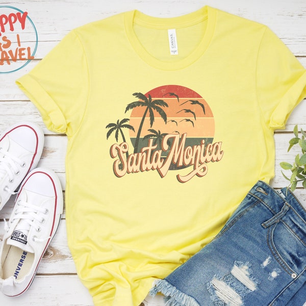 Retro Sommer Kleidung 70er 80er Jahre Stil Santa Monica, California Tshirt, Santa Monica CA Shirt, Retro Damen Herren Tshirts