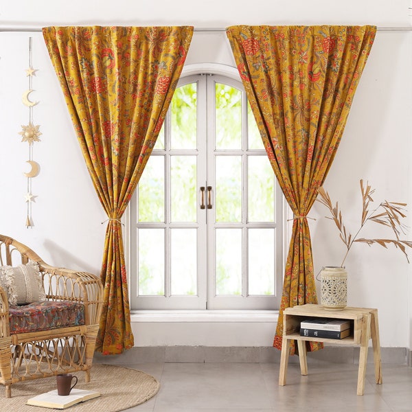 Gold Floral Velvet Curtains, Closet Curtain Panels, Velvet Printed Curtain, Dining Room Curtains, Bedroom Curtains, Boho Velvet Curtains
