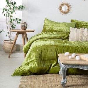 3 Pieces Set Luxury Crushed Velvet Duvet Cover Boho Bedding UO Comforter Cover Donna Cover Quilt Cover Green Duvet Velvet Bedding Queen Size