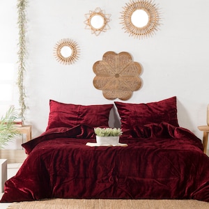 Wine Burgundy Red 3 Pieces Set Luxury Crushed Velvet Duvet Cover Boho Bedding UO Comforter Donna Cover Quilt Cover Duvet Velvet Bedding