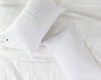 White Linen Pillowcase, Linen Pillow Cover Cushion Cover, Linen Lumbar Pillow, Boho Linen Pillow Cover, Linen Euro Sham Pillow, King