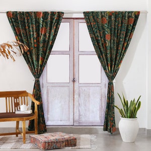 Green Velvet Curtains, Custom Window Curtain, Velvet Floral Printed Curtain, living Room Curtains, Bedroom Curtains, Luxury Velvet Curtains