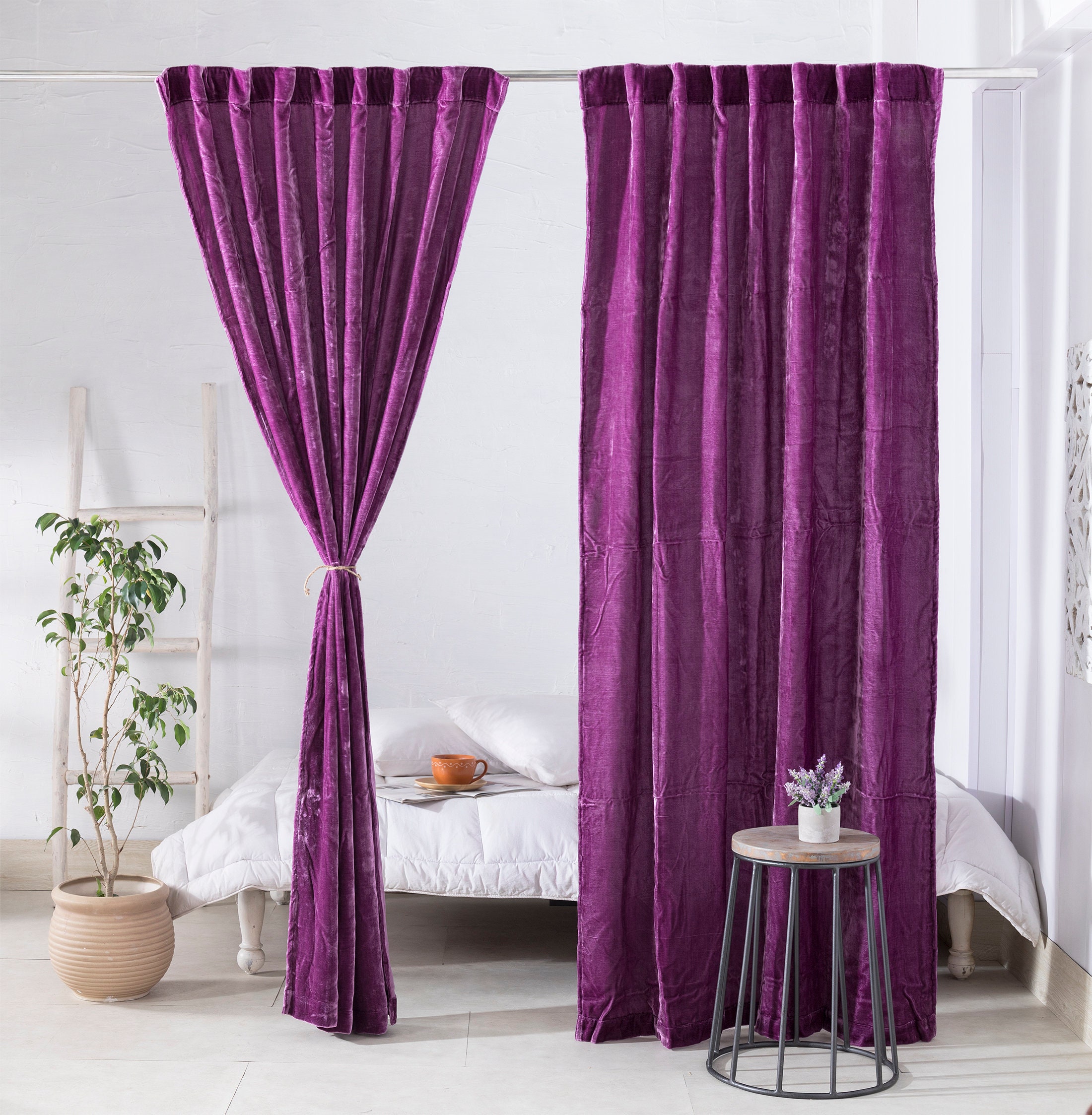 Velvet Curtains Custom Window Curtain Panels Purple Velvet Etsy UK