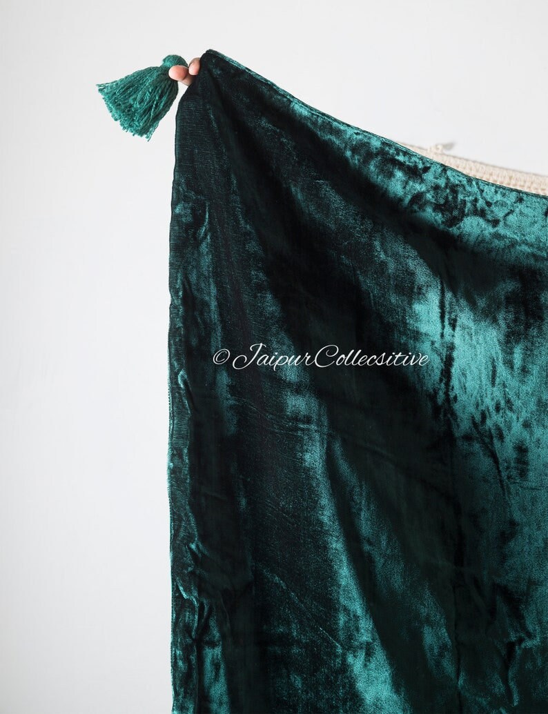 Luxury Crushed Emerald Green Velvet Throw Blanket With Tassels Etsy