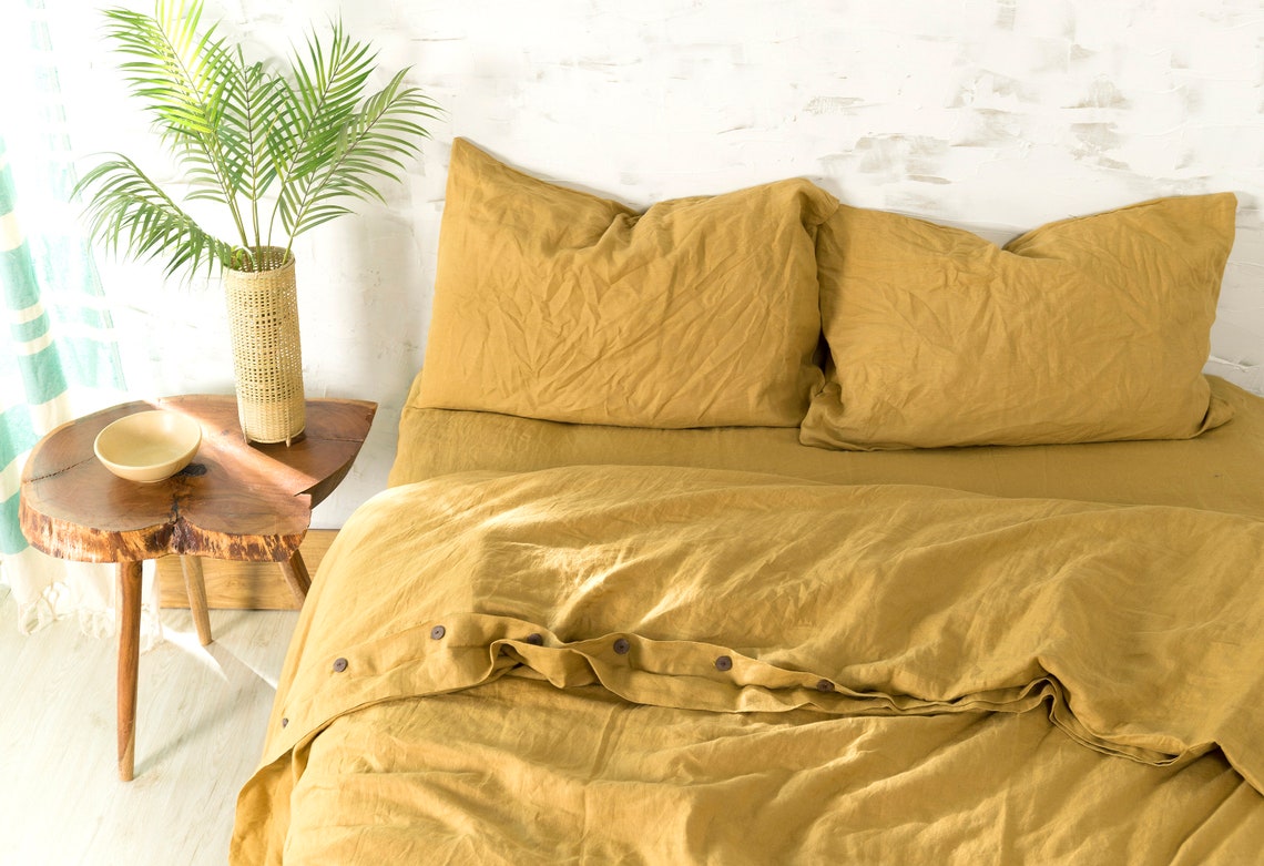 Mustard Linen Duvet Cover Queen King Size Linen Duvet Cover Etsy