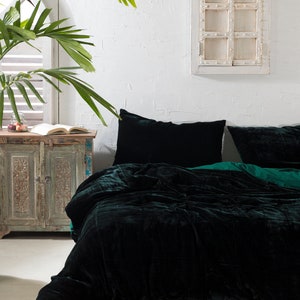 Ultra-Luxe Crushed Velvet Duvet Cover, Boho Bedding UO Comforter Bedding Donna Cover, 3 Pcs Set Emerald Green Duvet Set, Velvet Bedding Set image 2