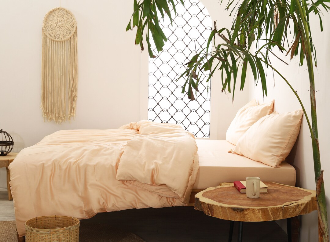 100 Organic Vegan Bamboo Cotton Duvet Cover, 3 Pc Peach Bedding Set