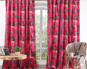 Pink Velvet Curtains, Custom Window Curtain, Velvet Floral Printed Curtain, living Room Curtains, Bedroom Curtains, Luxury Velvet Curtains