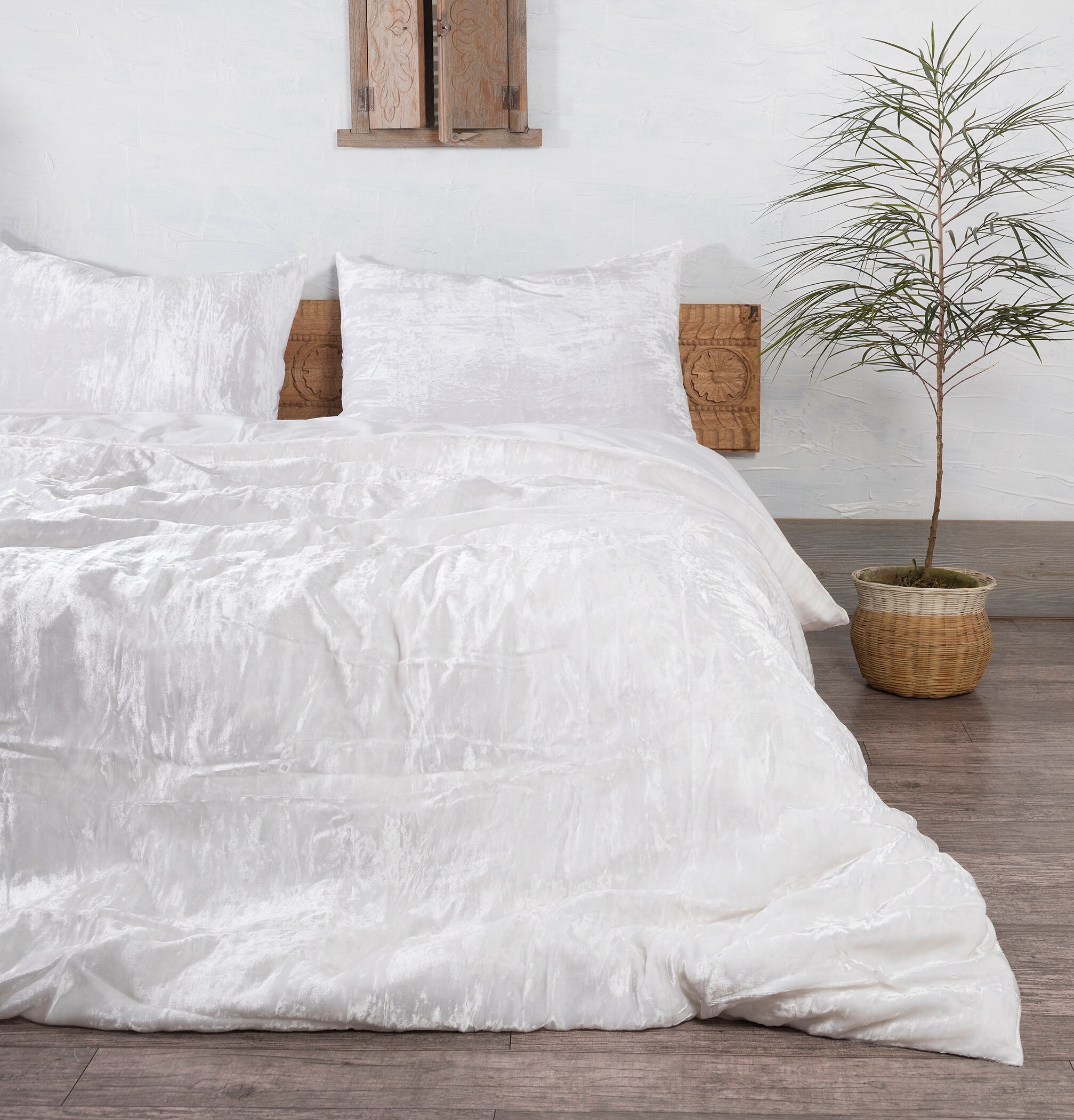 3 Pieces Set Luxury White Crushed Velvet Duvet Cover Boho Etsy 日本