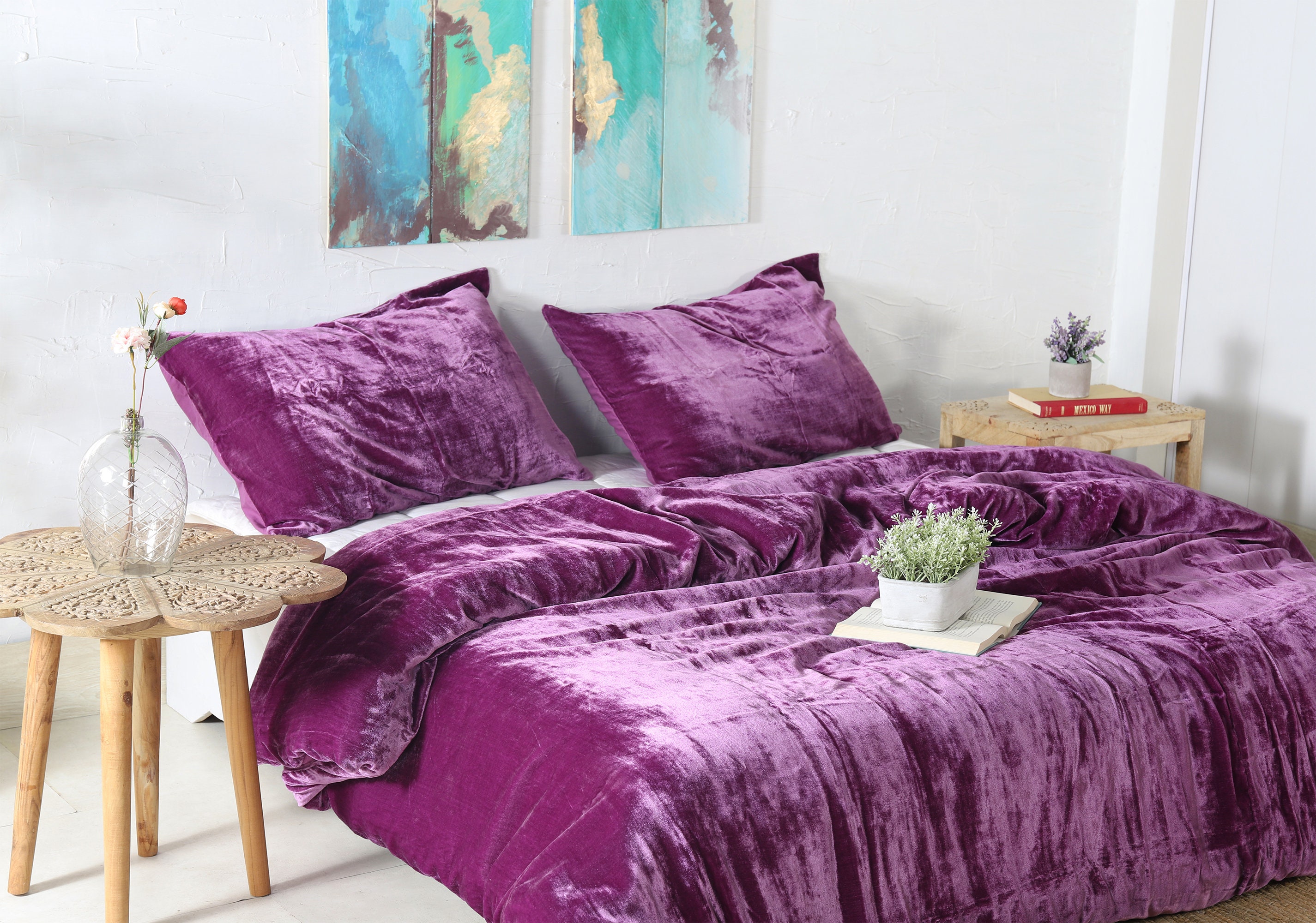 3 Pieces Set Luxury Crushed Velvet Duvet Cover Boho Bedding UO Etsy