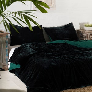 Ultra-Luxe Crushed Velvet Duvet Cover, Boho Bedding UO Comforter Bedding Donna Cover, 3 Pcs Set Emerald Green Duvet Set, Velvet Bedding Set image 4