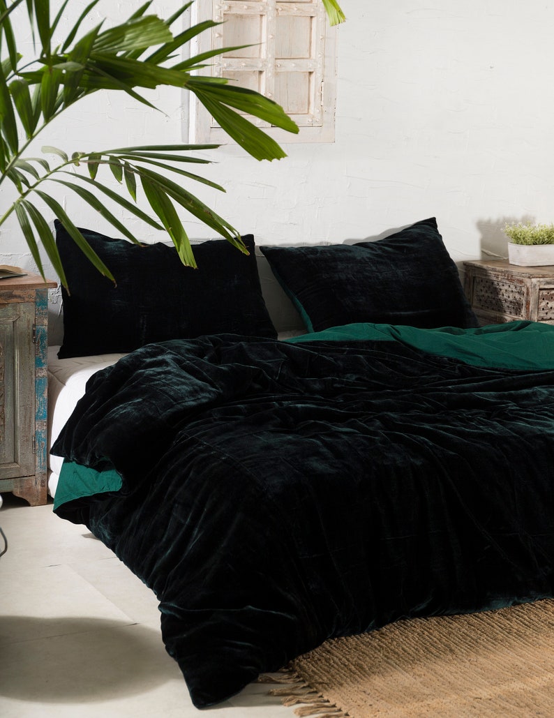 Ultra-Luxe Crushed Velvet Duvet Cover, Boho Bedding UO Comforter Bedding Donna Cover, 3 Pcs Set Emerald Green Duvet Set, Velvet Bedding Set image 4