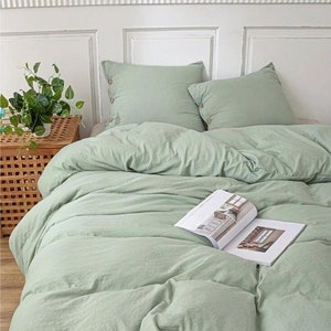 Sage Green color cotton duvet cover set Organic duvet cover stonewashed softened pre-shrunk cotton bedding duvet cover and pillowcases Set