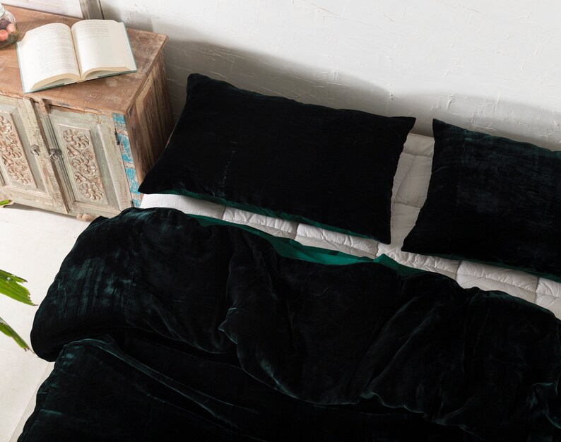 Ultra-Luxe Crushed Velvet Duvet Cover, Boho Bedding UO Comforter Bedding Donna Cover, 3 Pcs Set Emerald Green Duvet Set, Velvet Bedding Set image 9