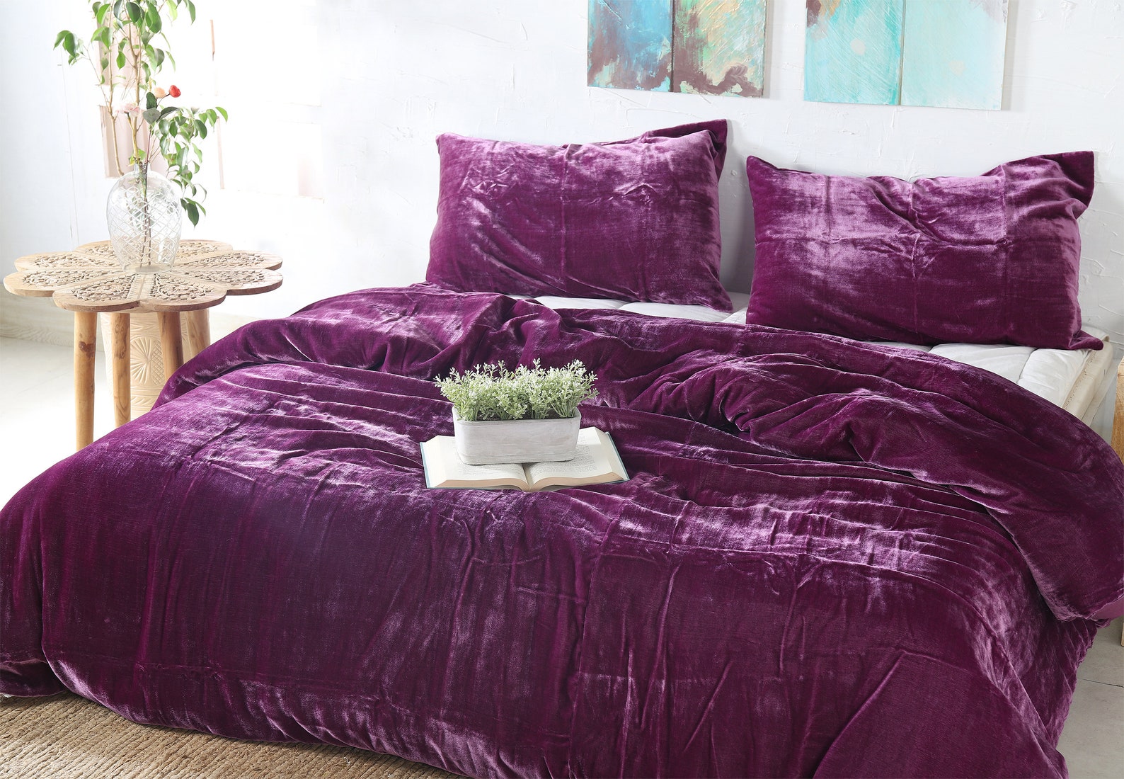 3 Pieces Set Luxury Crushed Velvet Duvet Cover Boho Bedding UO Etsy