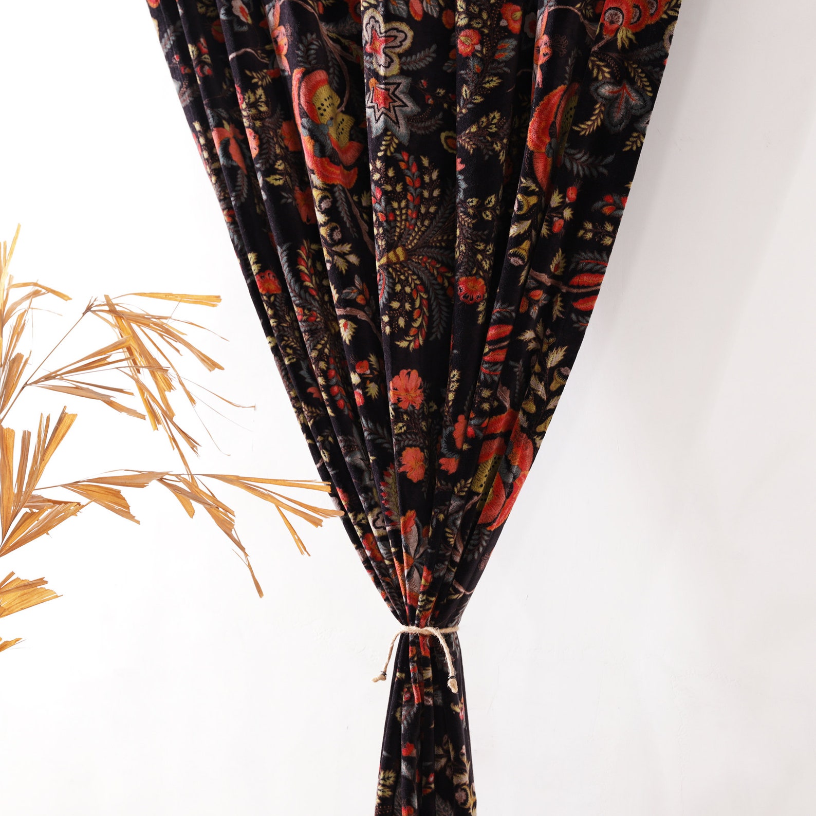 Black Floral Velvet Curtains Custom Window Curtain Velvet Etsy