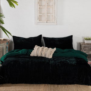 Ultra-Luxe Crushed Velvet Duvet Cover, Boho Bedding UO Comforter Bedding Donna Cover, 3 Pcs Set Emerald Green Duvet Set, Velvet Bedding Set