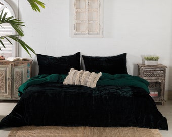 Ultra-Luxe Crushed Velvet Duvet Cover, Boho Bedding UO Comforter Bedding Donna Cover, 3 Pcs Set Emerald Green Duvet Set, Velvet Bedding Set