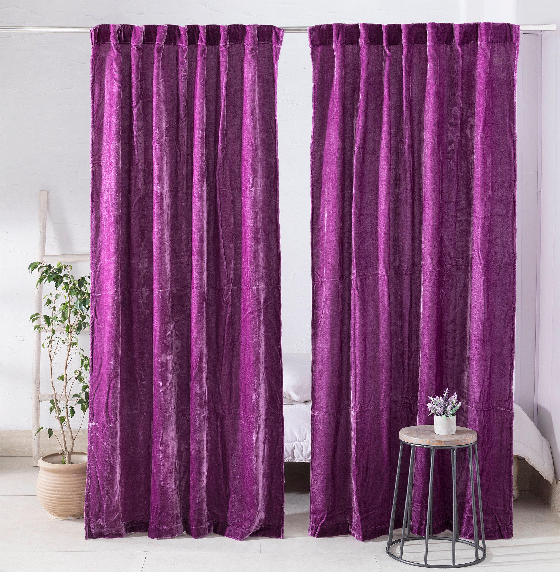Velvet Curtains Custom Window Curtain Panels Purple Velvet Etsy UK